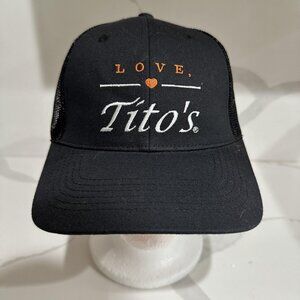 Tito's Vodka Hat Cap Snap Back Black Orange Trucker Mesh Advertising Mens Austin